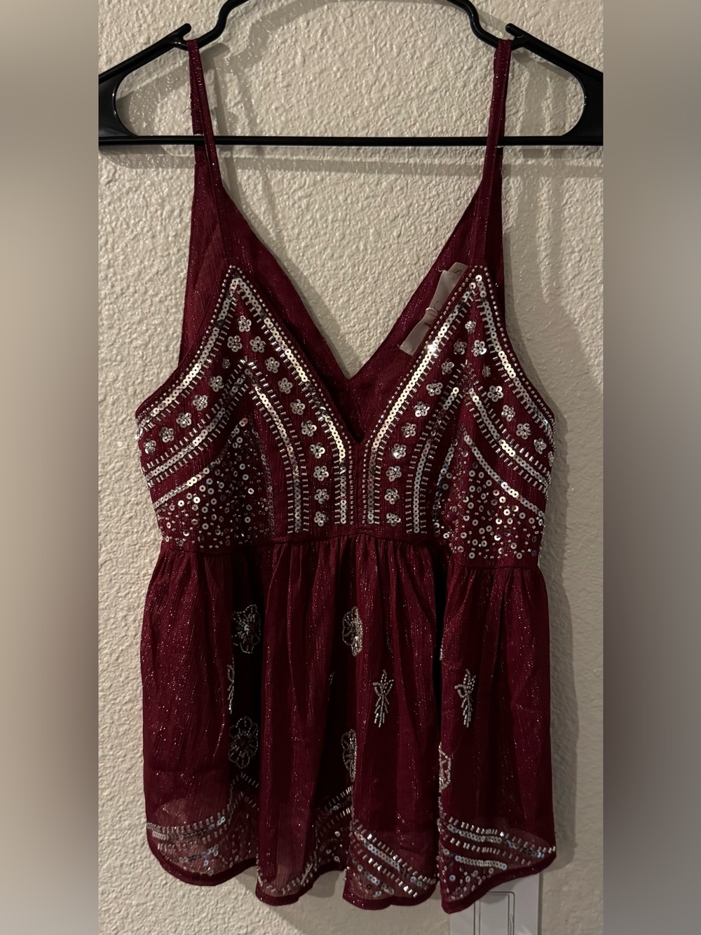 NWT Embellished Burgundy V-Neck Camisole Top